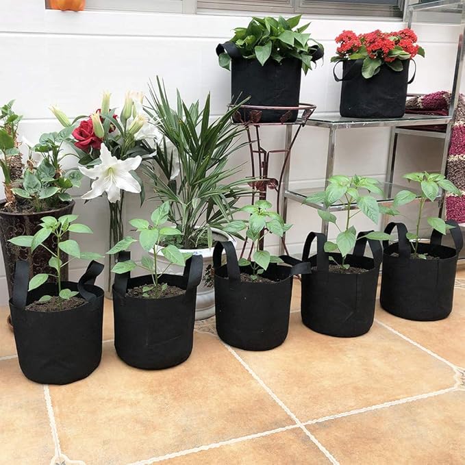 JERIA 12-Pack 30 Gallon, Vegetable/Flower/Plant Grow Bags, Aeration Fabric Pots with Handles (Black), Come with 12 Pcs Plant Labels