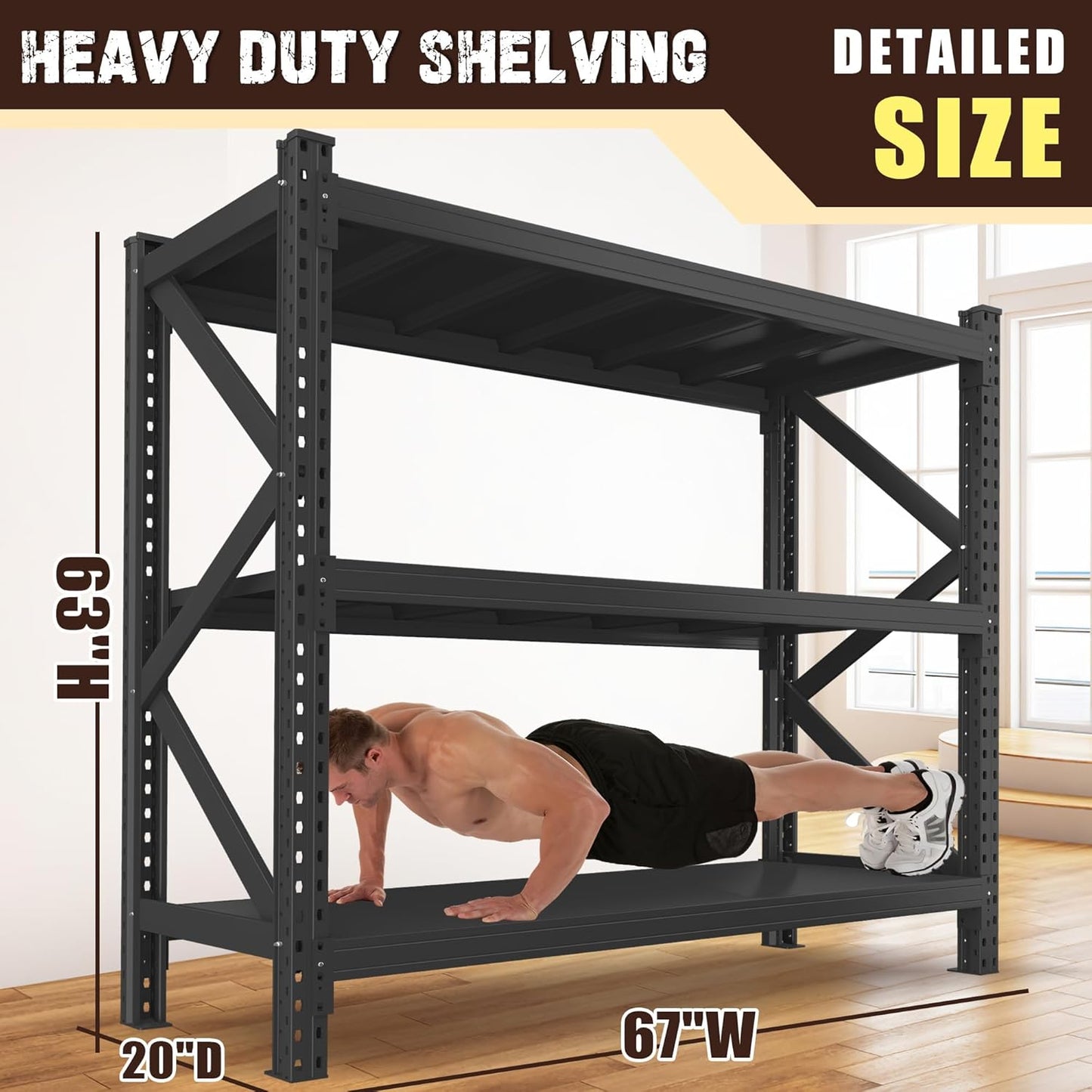 Heavy Duty Garage Shelving Unit - 8500 lbs Capacity, Industrial Metal Storage Rack, Adjustable Steel Rack for Garage, Warehouse, Basement, Pantry (67" W x 19.7" D x 63" H)