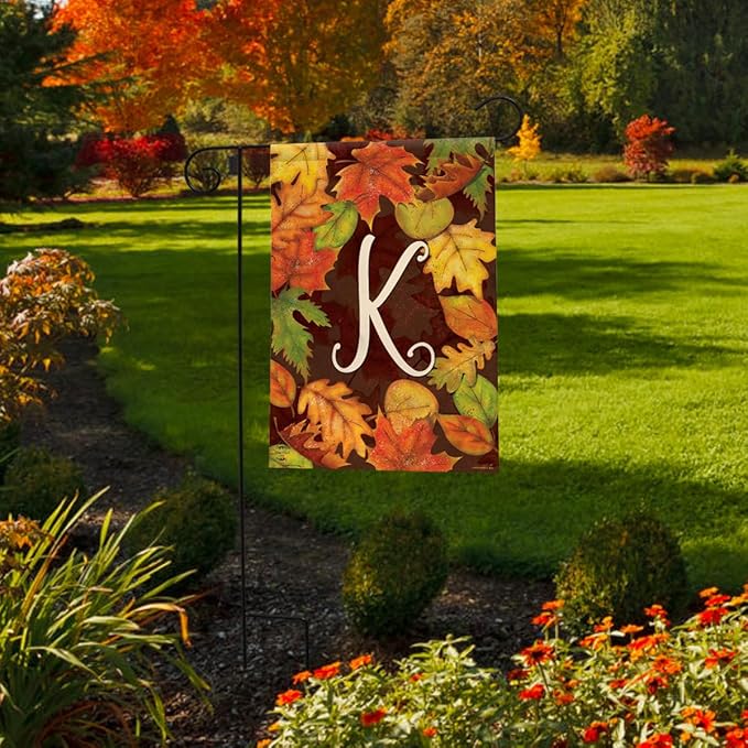Briarwood Lane Fall Leaves Monogram Letter K Garden Flag