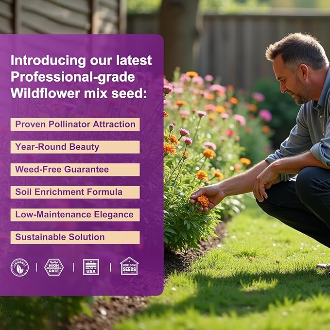 200,000 Wildflower Seeds Mix Bulk - Includes 16 Perennial Wildflower Seeds for Indoor & Outdoor Gardens - Premium Garden and Wildflower Seeds Combo