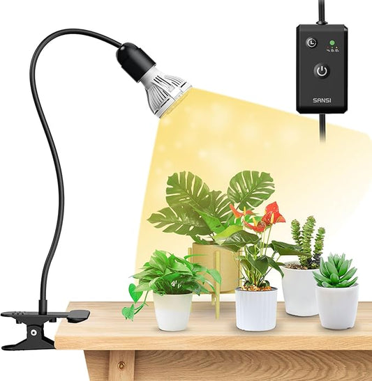 SANSI LED Grow Lights for Indoor Plants, Lifetime Free Bulb Replacement, 150W Full Spectrum Gooseneck Clip Plant Grow Light, Plant Light with Timer 4/8/12 Hrs, High PPFD Growing Power Grow Lamp