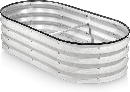 Galvanized Raised Garden Beds Outdoor // 4×2×1 ft Planter Raised Beds for Gardening, Vegetables, Flowers // Large Metal Garden Box (White Wood Grain)