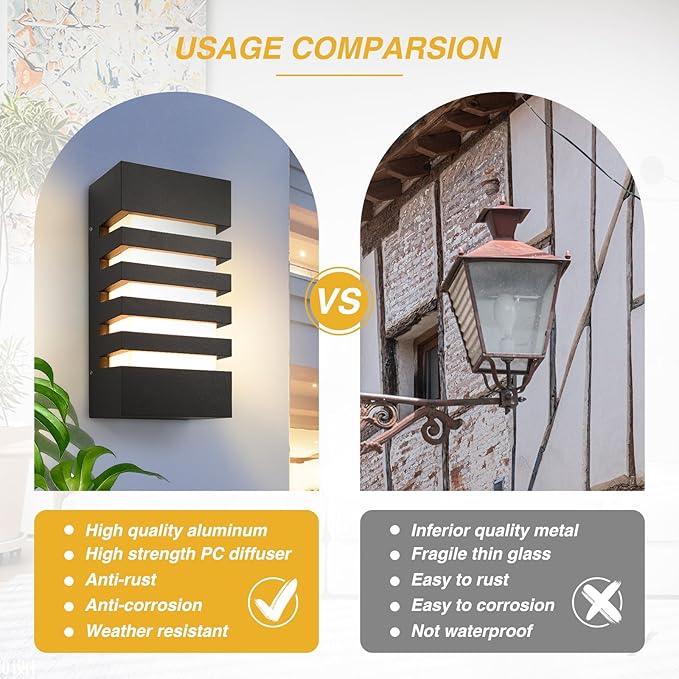 Outdoor Wall Light 12W LED Modern Wall Sconce Lamp Exterior Wall-Mounted Garden Corridor Porch Patio Light Waterproof LED Wall Light Fixture for Outdoor Lighting Warm White,Pack of 2