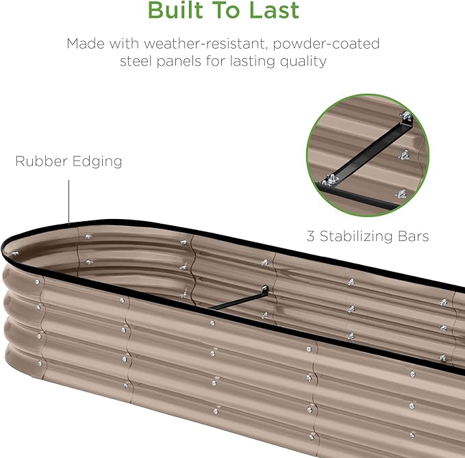 Best Choice Products 8x2x1ft Outdoor Metal Raised Garden Bed, Oval Deep Root Planter Box for Vegetables, Flowers, Herbs, and Succulents w/ 108 Gallon Capacity - Taupe