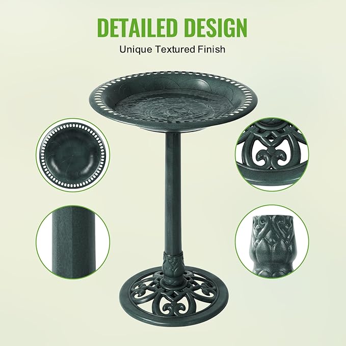 Backyard Expressions Outdoor Garden Bird Bath - Green - Weather Resistant Polyresin - 27 Inch
