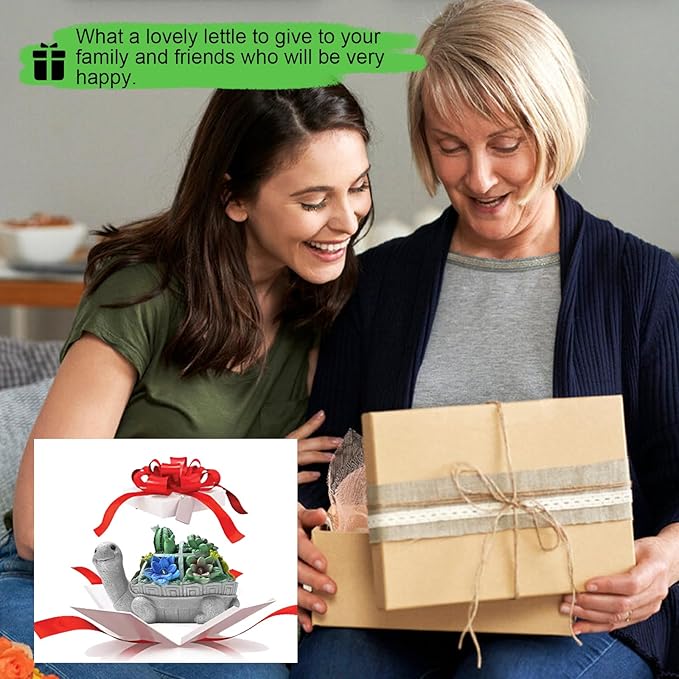 Garden Decor Statue,Solar Turtle with Succulent & 6 LED Lights - Outdoor Figurine for Lawn Decoration, Gifts for mom，Handcrafted Resin Sculpture -Garden Lovers/Mothers Day/Christmas Day Gift