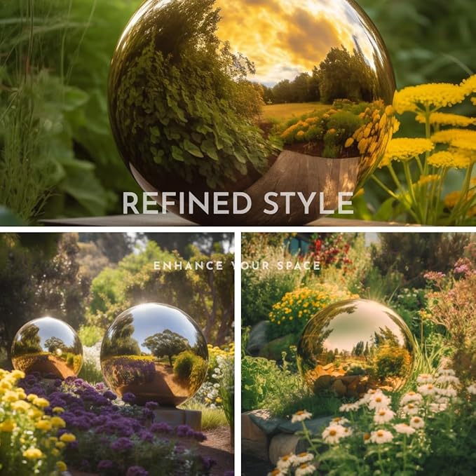 10 Inch Stainless Steel Gazing Globe,v2croft Hollow Ball Mirrored Surface Polished Shiny Sphere,Garden Stainless Steel Gazing Ball for Outdoor Lawn Pond Yard Ornament(Gold)