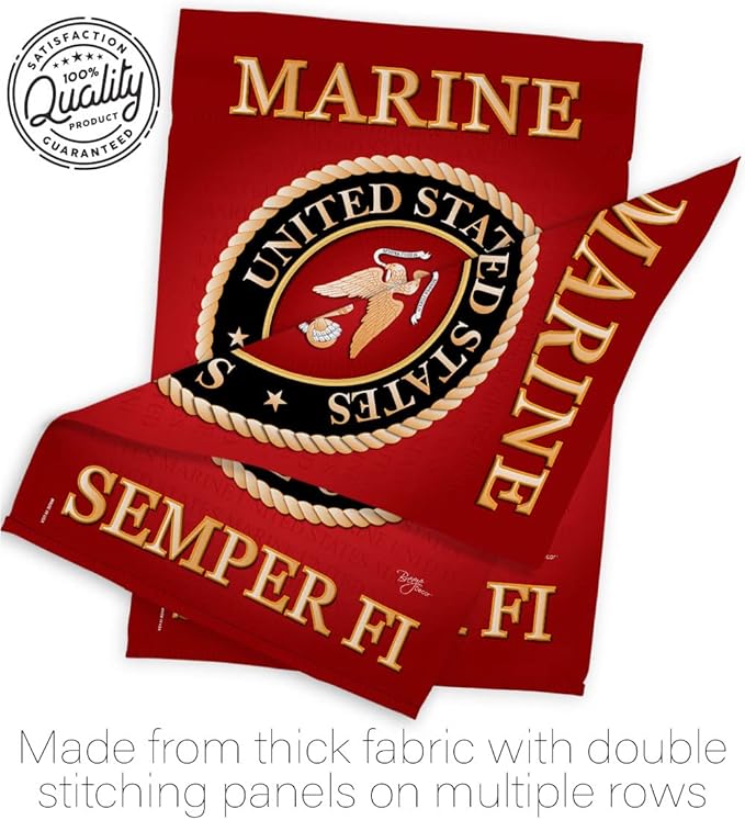Breeze Decor Marine Corps Pack Armed Forces USMC Semper Fi United State American Military Veteran Retire Official Applique Banner Small Garden Yard Gift Double-Sided, House Flag 28" x 40", Made In USA
