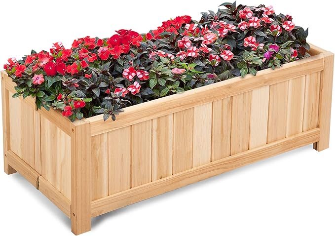 COSTWAY Wooden Planter Garden Bed, Folding Planter Box with Drainage Holes for Vegetables, Herbs, Fruits & Flowers, Outdoor Indoor Raised Planting Bed for Patio, Backyard, Lawn, 27.5"L x 12"W x 10"H