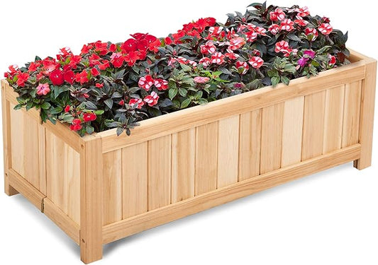 COSTWAY Wooden Planter Garden Bed, Folding Planter Box with Drainage Holes for Vegetables, Herbs, Fruits & Flowers, Outdoor Indoor Raised Planting Bed for Patio, Backyard, Lawn, 27.5"L x 12"W x 10"H