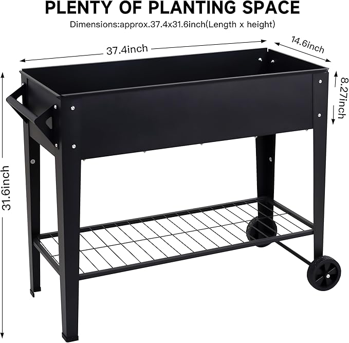 Elevate 32" Tall Raised Garden Bed Outdoor with Wheels & Shelf for Mobility, 400LBS Capacity, Anti-Rust Steel Planter Box for Vegetables/Herbs, Patio-Balcony-Backyard