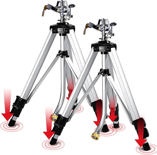 YAMATIC Impact Sprinkler on Tripod Base, 360 Degree Large Area, Heavy Duty Adjustable Pulsator Sprinkler for Lawn Yard and Grass, Spray up to 20-90ft (36inch) Zinc Head, 2Pcs