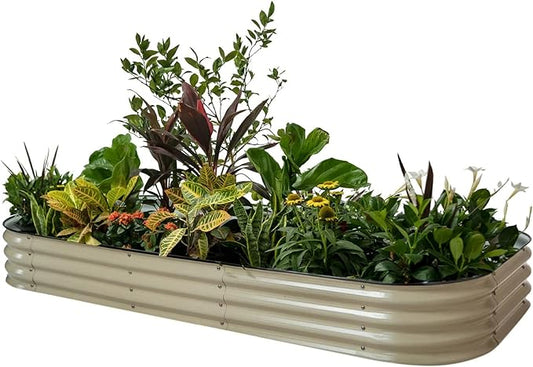 Vego garden Raised Garden Bed Kit, 11" Tall 10 in 1 Modular Raised Garden Beds Kit, Metal Planter Box for Vegetables, Flowers, Herbs, Pearl White