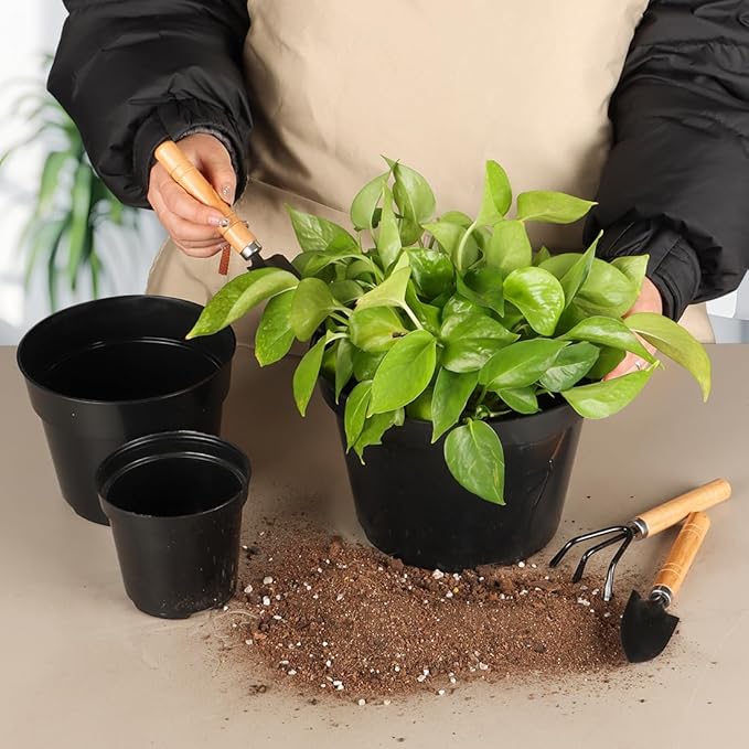 15 Pack 4/6/8 Inch Plant Nursery Pots, Thickened Plastic Pots for Plants with Drainage Holes, Sturdy Seedling Pots, Seed Starting Pots, Flower Pots for Indoor Outdoor Plants, Black