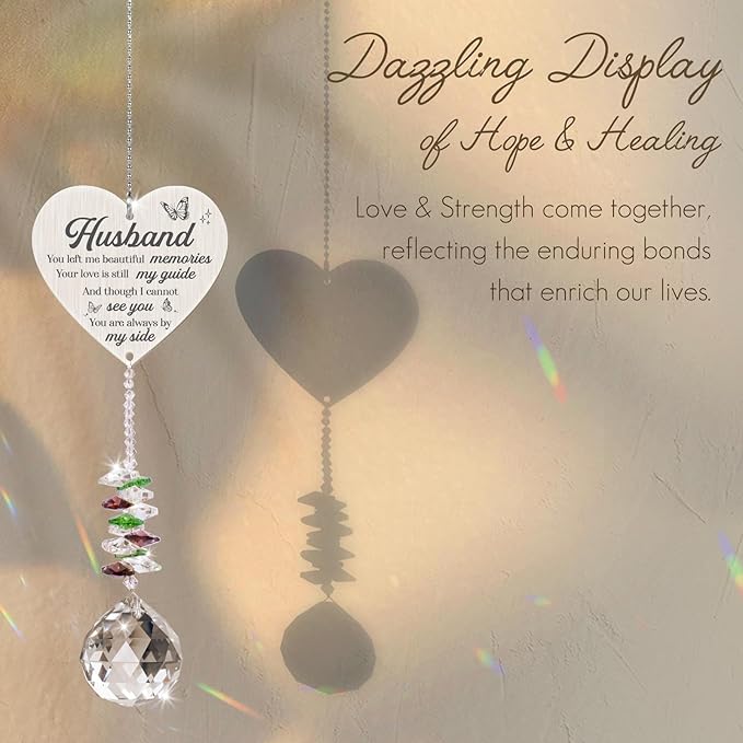 Memorial Crystal Suncatcher,Memorial Gifts for Loss of Husband,Sympathy Gifts for Loss of Husband,Hanging Crystals Ornament for Window Rainbow Maker Prisms Home Decor Gift