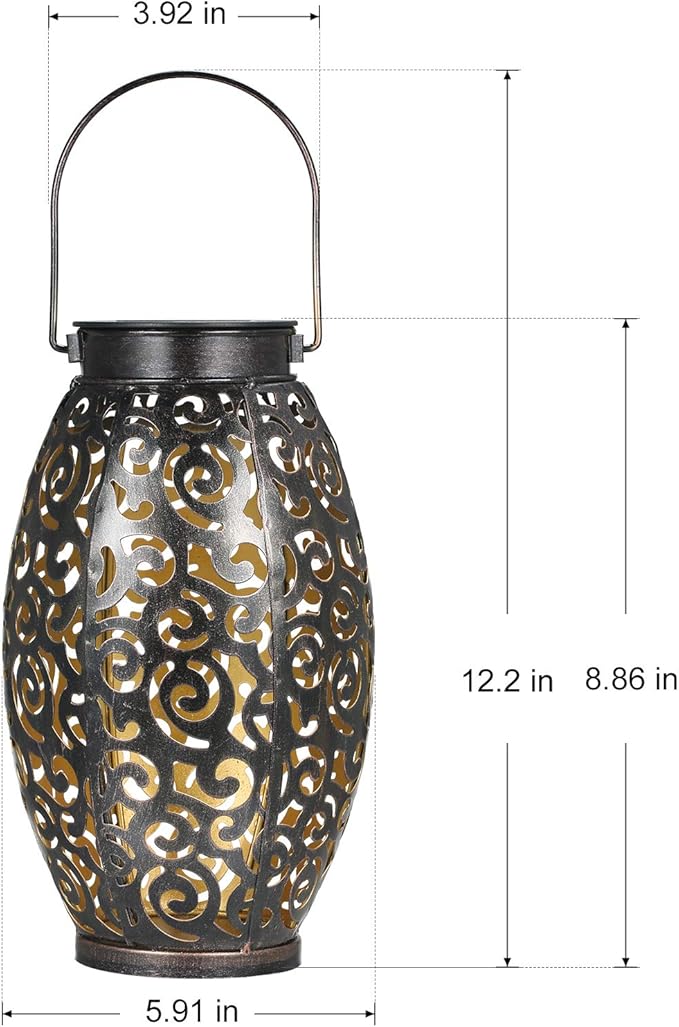 2 Pack Solar Lanterns, Hanging Solar Lantern Outdoor Lantern Solar Powered Lantern with Handle Metal Waterproof Decorative Solar Garden Lights for Patio Yard Pathway Walkway