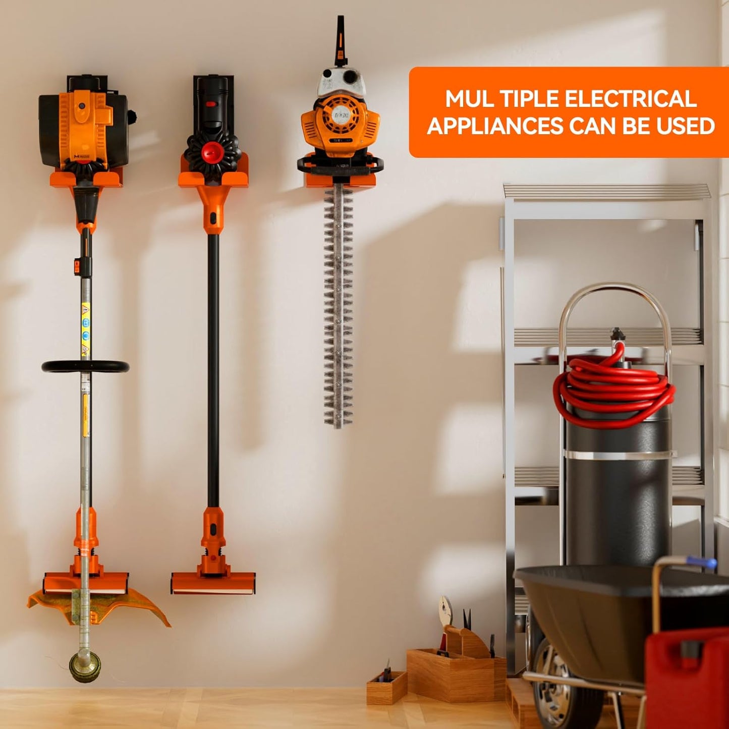 Garage Organizer Trimmer Rack, Garden Power Tool Hanger Weed Whackers Holder Wall Mounted for Grass Trimmer, Hedge Trimmer, Garage Trimmer, Garden Tools,2 Pack(Orange)