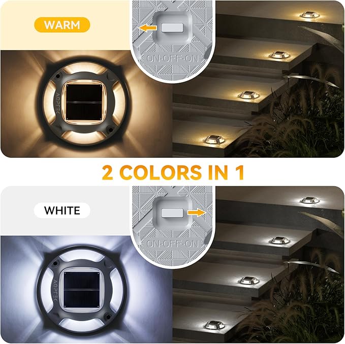 AGPTEK Solar Driveway Light 1 Pack, 2 Colors in 1 Outdoor Solar Deck Dock Marine Waterproof LED Driveway Marker Security Lights for Outside Pathway,Boat Dock,Step,Walkway,Path,Garden