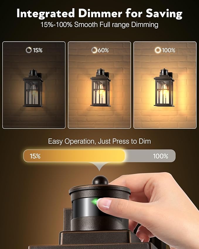 Distance-Adjustable Motion Sensor Outdoor Lights, Oil Rubbed Bronze Wall Mounting Porch Light, Waterproof Dusk to Dawn Exterior Lighting Fixtures Sconce, Anti-Rust Outdoor Lanterns for Porch