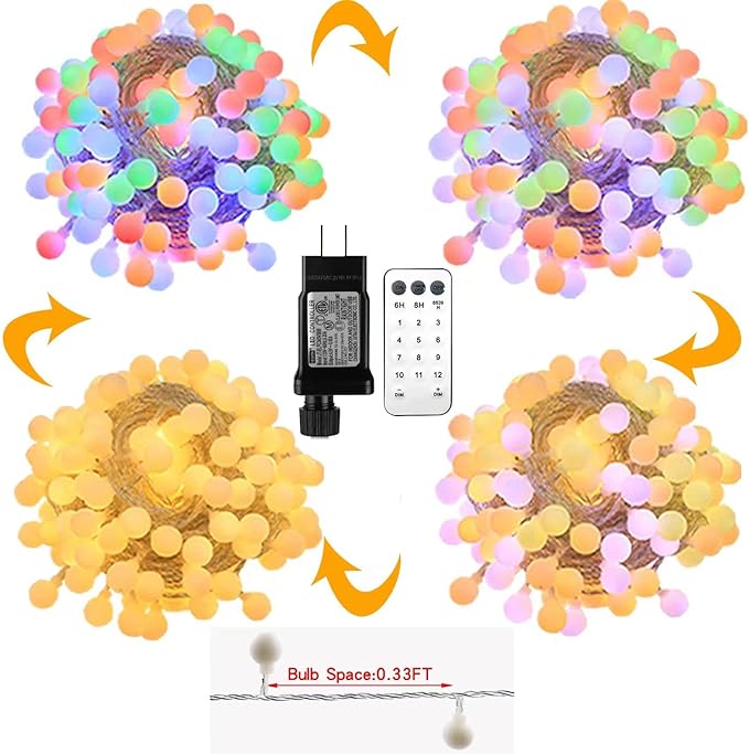 Globe String Lights,Multicolor 65.6 Feet 150 led 11 Lighting Modes Fairy String Lights with Remote,Waterproof Mini Globe Lights Decorn for Indoor Outdoor Party Wedding Christmas Tree Garden