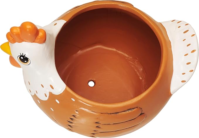 Chicken Planter - Rooster Utensil Holder Party Accessories - Flower Succulent Pot - Indoor Outdoor Garden Backyard Patio Chicken Theme Ceramic