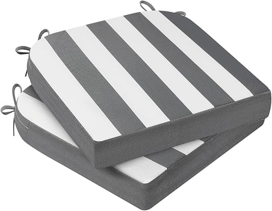 AAAAAcessories Outdoor Seat Cushions for Chairs, Waterproof, Fade-Resistant Patio Furniture Replacement Cushions, 17" x 16" x 2", Set of 2, Gray Cabana Stripe