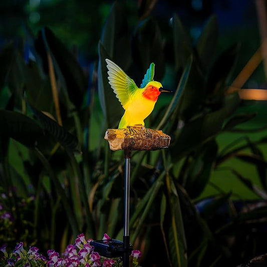 Birdsong Hummingbird Garden Decor Statues Stake Figurine Solar Lights for Outside Lawn Yard Porch Patio Flowerbed Christmas Decorations Outdoor for Moms Birthday (Green Hummingbird)