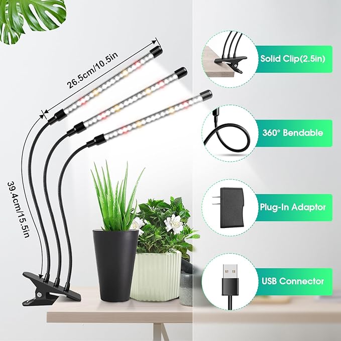 Wolezek Grow Lights for Indoor Plants, 2 Pack 6000K Full Spectrum Plant Lights Indoor, White LED Plant Growing Lamp with Auto ON & Off Timer 6/12/16H, 3 Modes, 5-Level Dimmable Brightness