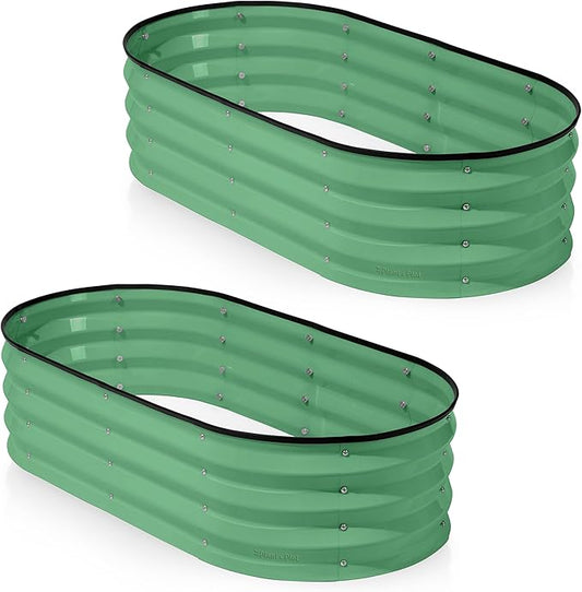 Galvanized Raised Garden Beds Outdoor // 4×2×1 ft (2-Pack) Planter Raised Beds for Gardening, Vegetables, Flowers (Light Green) // Large Metal Garden Box
