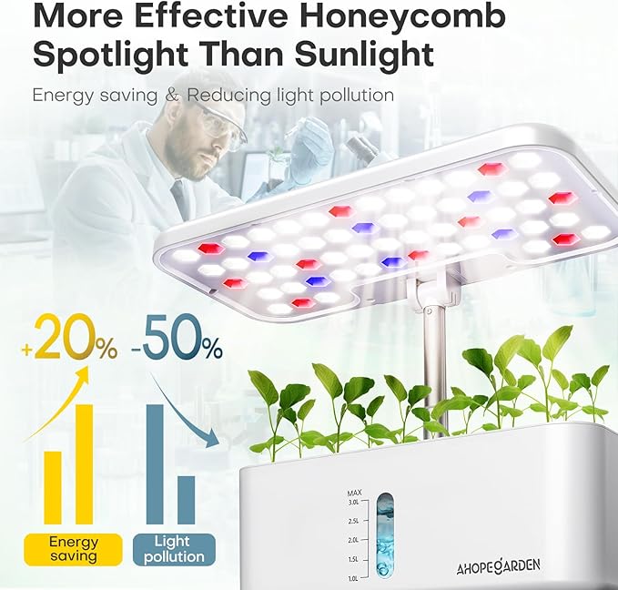 Ahopegarden Indoor Garden Hydroponics Growing System: 10 Pods Plant Germination Kit Aeroponic Herb Vegetable Growth Lamp Countertop with LED Grow Light - Hydrophonic Planter Grower Harvest Lettuce