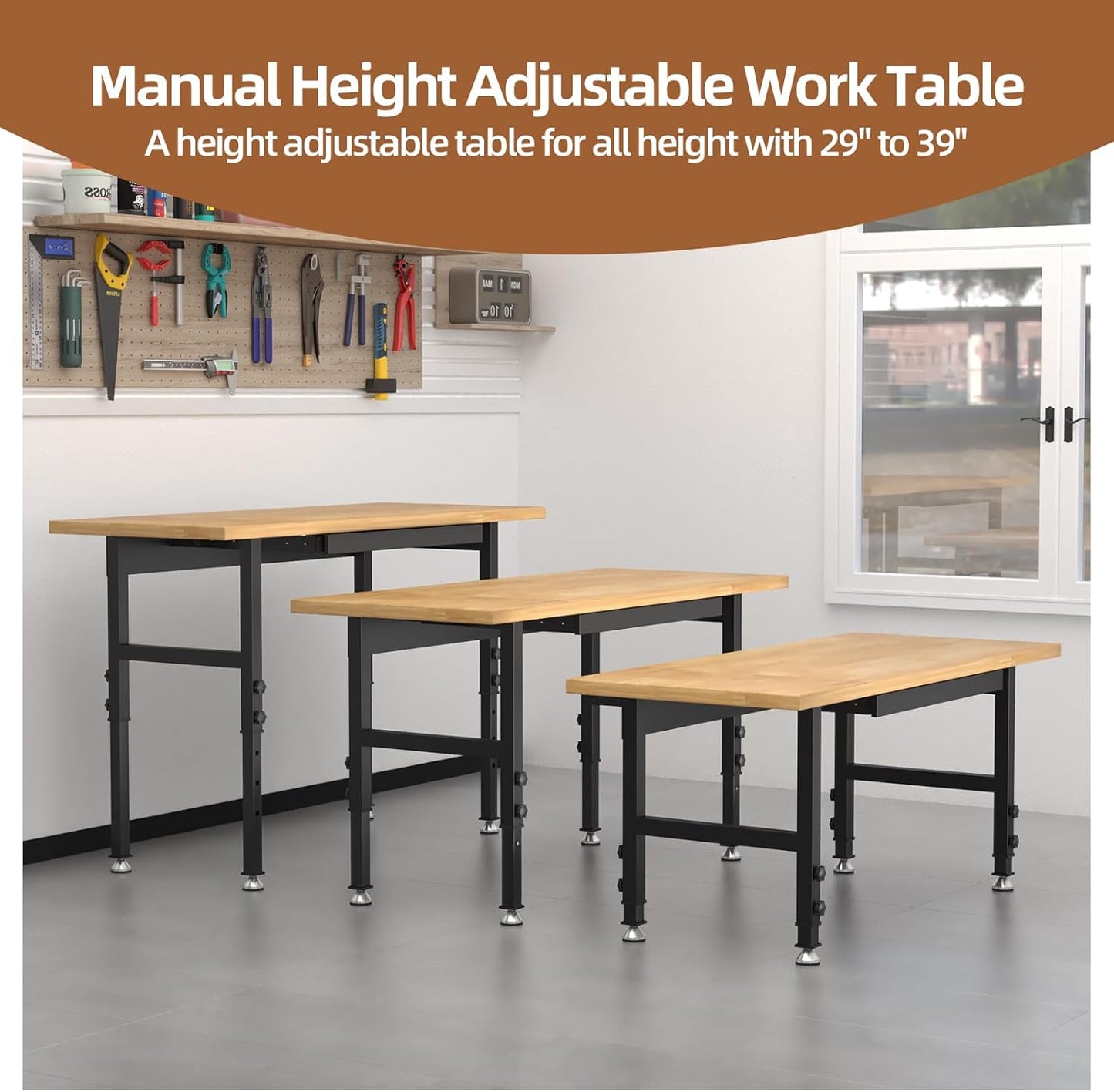 48" Adjustable Workbench, Work Bench Table with Power Outlet, Metal Tool Bench Work Bench for Garage, Large Load Capacity Garage Workbench for Workshop,Office,Home