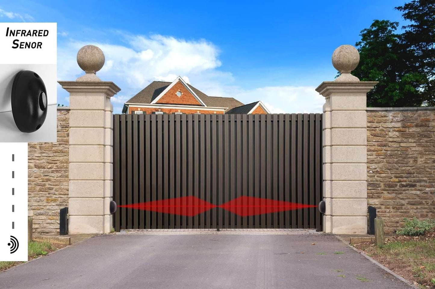 Blütezeit 5290lb Automatic Sliding Gate Opener Rack Drive Operator for Heavy Driveway Slide Gates Up to 40 Feet, Rolling Gate Motor with 2 Remote Controls, Infrared Sensor & Complete Hardware Kit