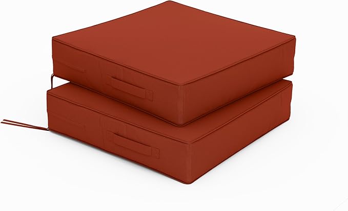 Patio Chair Cushions 19 X 19 X 4 Inch Waterproof Outdoor Seat Cushions for Patio Furniture, Outdoor Sofa Couch Pads with Ties & Handle, Set of 2, Terra Red