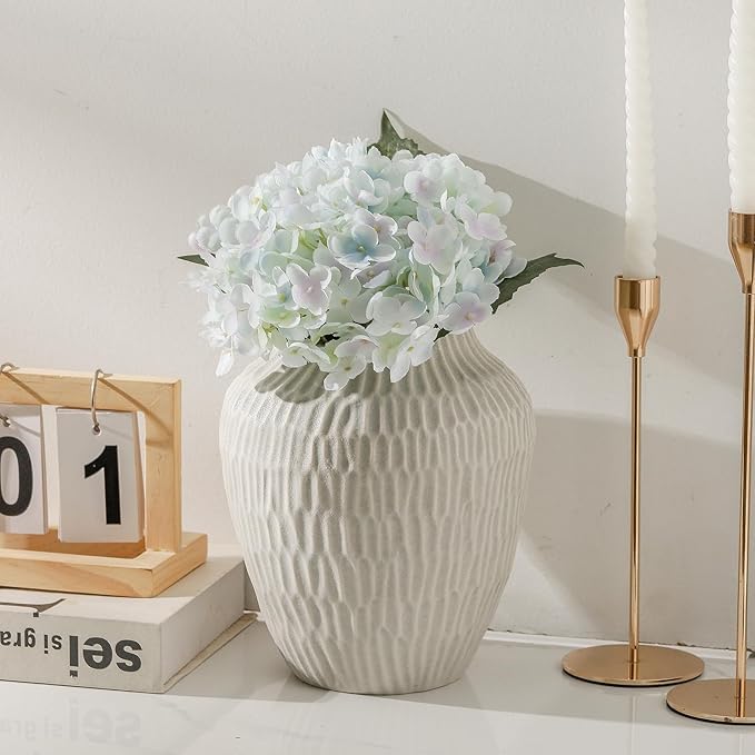 Ceramic Vase for Home Decor,7.8 Inch Flower Vase，Decorative Grey Vases for Pampas Grass，Modern Art Texture for Home Entryway Living Room Dining Table Farmhouse Office Decor-Grey.