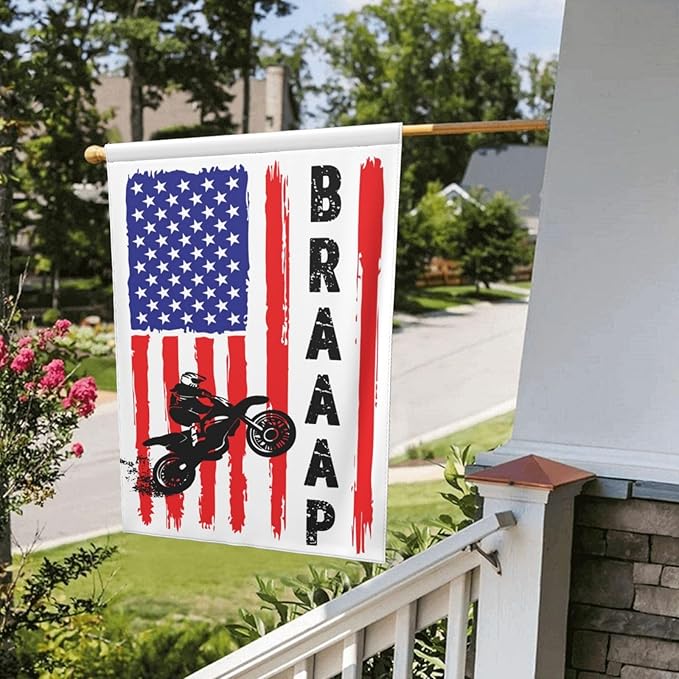 Braaap Motocross Dirt Bike American Flag Garden Flag 12x18 Inch Outdoor Decoration Banner House Flags Yard Farmhouse Garden Deco Indoor Sign, Colour6