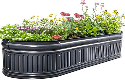 KING BIRD Raised Garden Bed Kit 2025 Upgraded Modular DIY Galvanized Planter Garden Box Outdoor for Gardening, Vegetables, Flowers, Elegant Roman Column Design, 71x24x12 in, Dark Grey