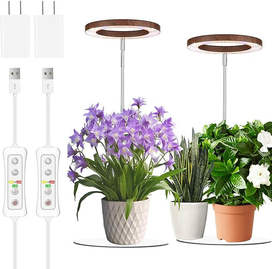 yadoker 144 LEDs Plant Grow Light for Indoor Plant,Aluminum Walnut Wood Grain Desk LED Grow Light, Height Adjustable,6.3" Aluminum Housing,Automatic Timer with 8/12/16 Hours,10-Level Brightnes