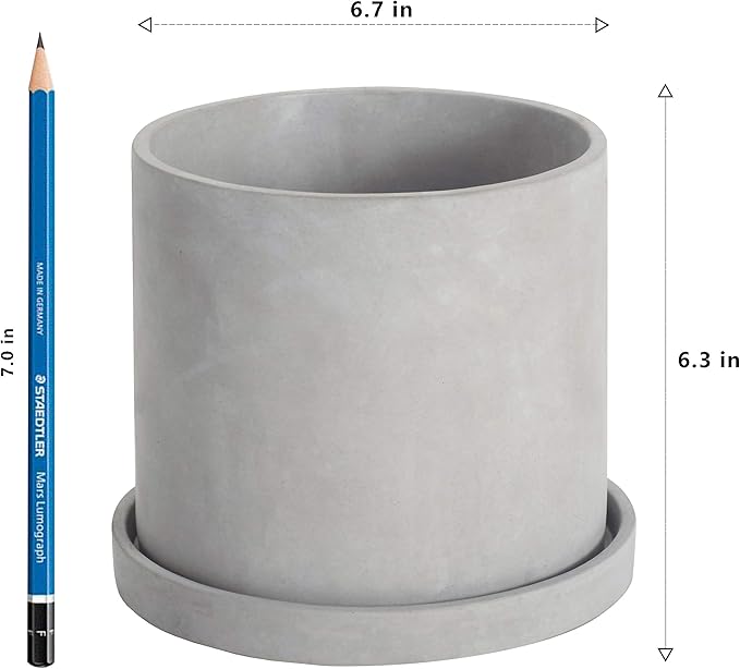 Ekirlin 6 Inch Flower Plant Pot Indoor - Grey Cement Garden Planter Concrete Planter with Drain Hole Saucer, Modern Succulents Containers for Home Decor, Office & Outdoor