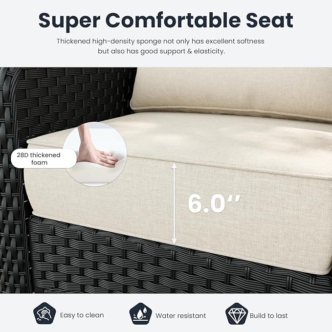 5 Pieces Outdoor Patio Furniture Sets with Rocking Swivel Chairs with 6-inch Thick Cushion and Fire Pit Table for Deck Lawn