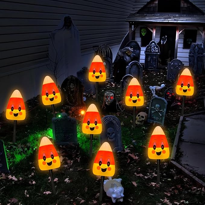 Halloween Pathway Lights Outdoor, 7Ft C7 LED Decorations String Lights With 4 Corncob Pathway Markers Stakes, UL Listed for Lawn, Garden, Yard, Walkway, Party Decor