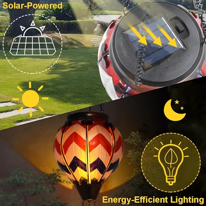 Hot Air Balloon Solar Lantern with Flickering Flame Hanging Solar Lanterns Outdoor Lights Waterproof Lanterns Decorative Garden Patio Yard Party Decor Wavy-Gray&Navy&Red