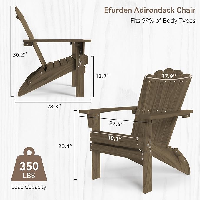 Set of 4 Folding Adirondack Chairs, Heavy Duty Weather-Resistant Patio Chairs with Wide Armrests & Ergonomic High Back, HDPE Fire Pit Seating for Backyard, Garden, Porch - Light Brown