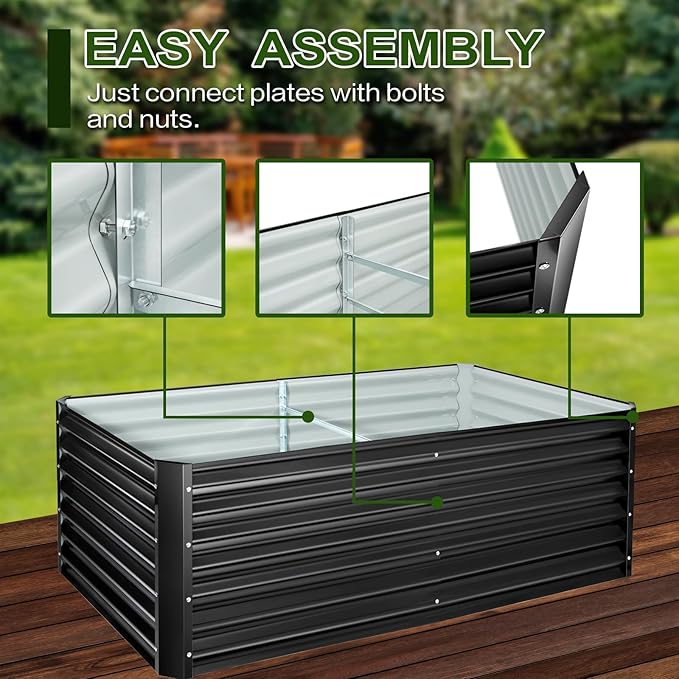 EDOSTORY Metal Raised Bed Garden Bed Kit, 6x3x2ft Tall Galvanized Planter Raised Garden Boxes Outdoor, Large Metal Raised Garden Beds for Flowers, Vegetables, Herbs