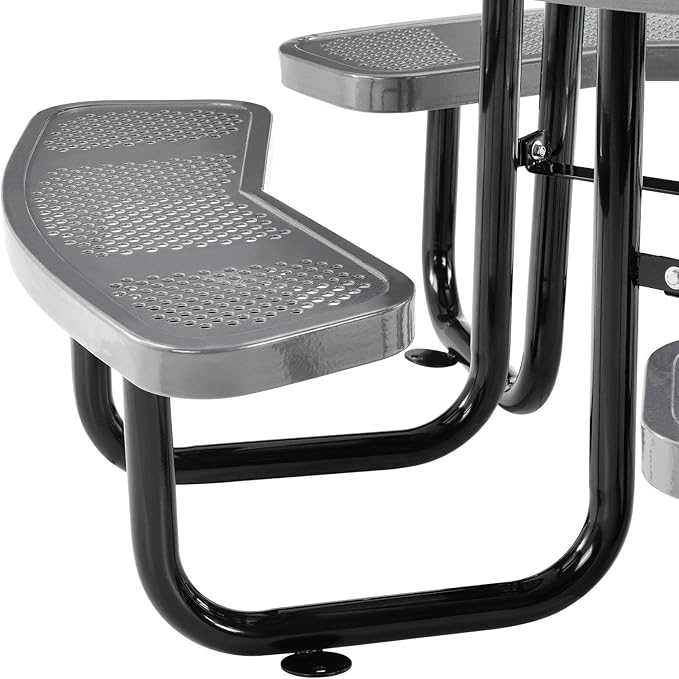 Global Industrial 46" Round Picnic Table, Perforated Metal, Thermoplastic Coating, Attached Benches, 1-1/2” Umbrella Pole Hole, Outdoor-Rated, 1000 lbs Capacity, Gray