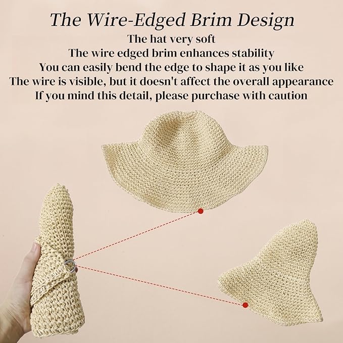 Floppy Big Beach Straw Hats for Women Foldable Summer Wide Brim Packable Sun Hat Womens Travel Straw Fedora Hat