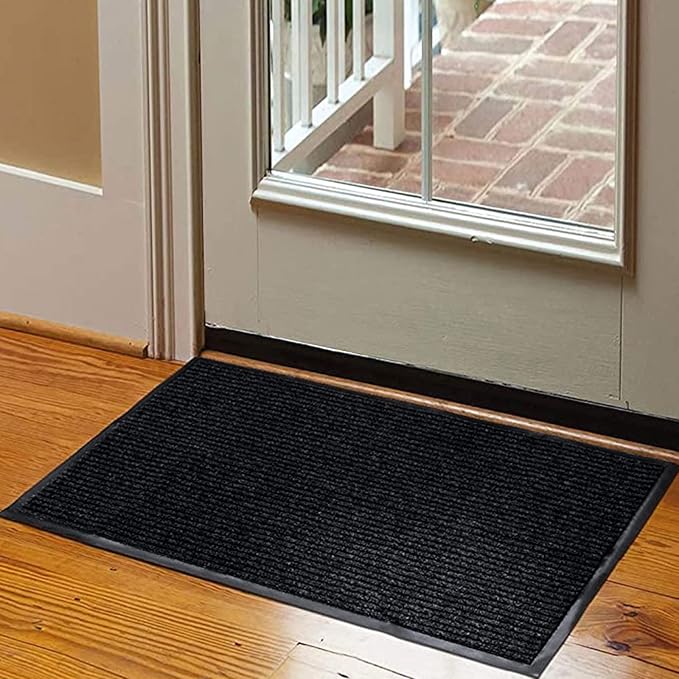 fani Heavy Duty Large Outdoor Indoor Entrance Black Doormat Waterproof Low Profile Entrance Rug Front Door Mat Patio Anti-Skid Rubber Back, 35x60 inch (Black)