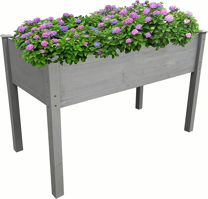 BTExpert 4ft Raised Garden Bed with Legs, 48x24x30in Elevated Wood Planter Box Stand for Vegetable Flower Backyard, Patio, Balcony Bed Liner Outdoor - Grey 30 in Height