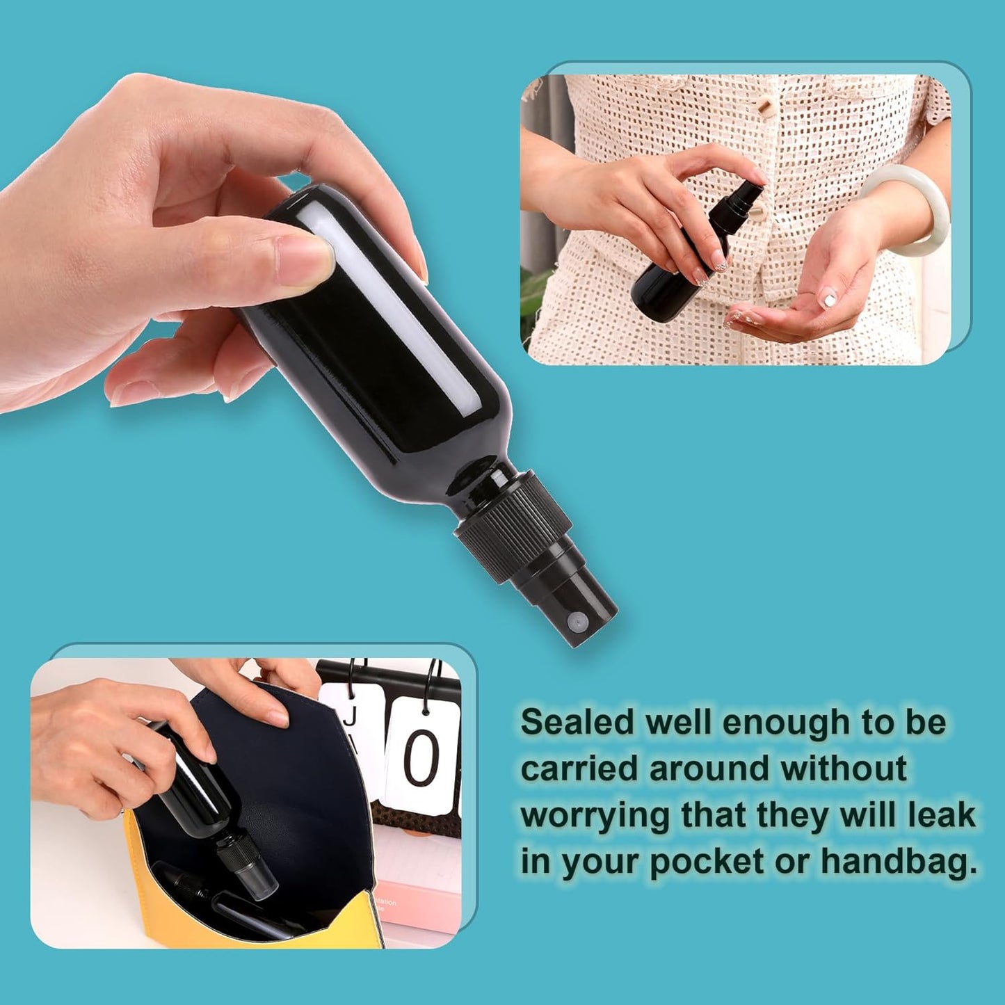 Black Glass Small Spray Bottle 2 oz 24 Packs,Fine Mist Sprayer Small Clear Bottles,Refillable Containers mini spray bottles for Cleaning Solutions and Skin Care (Black 24pcs)