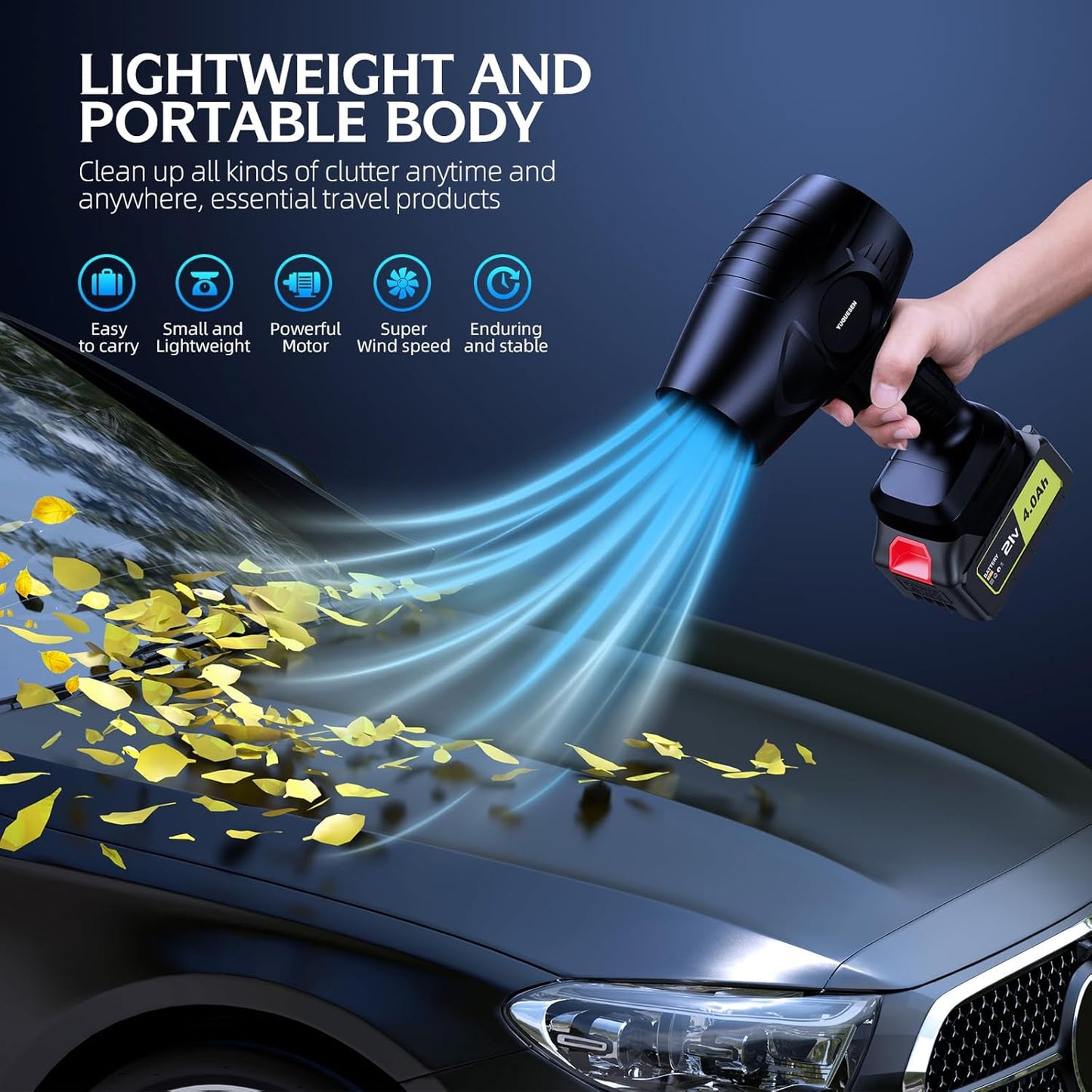 980,000 RPM Cordless Leaf Blower - 21V Electric Handheld Leaf Blower with 2×4.0Ah Batteries & Fast Charger - Lightweight for Patio, Lawn, Yard, Deck Cleaning