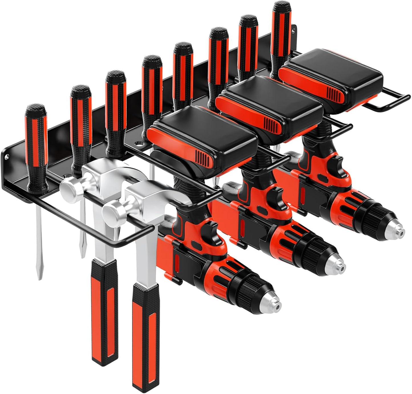 Drill Holder Power Tool Organizer Wall Mount, 4 Cordless Drill Racks with Screwdriver Hole, Heavy Duty Metal Garage Tool Organizer Storage for Tool Room Workshop Basement(1 Tier Black)